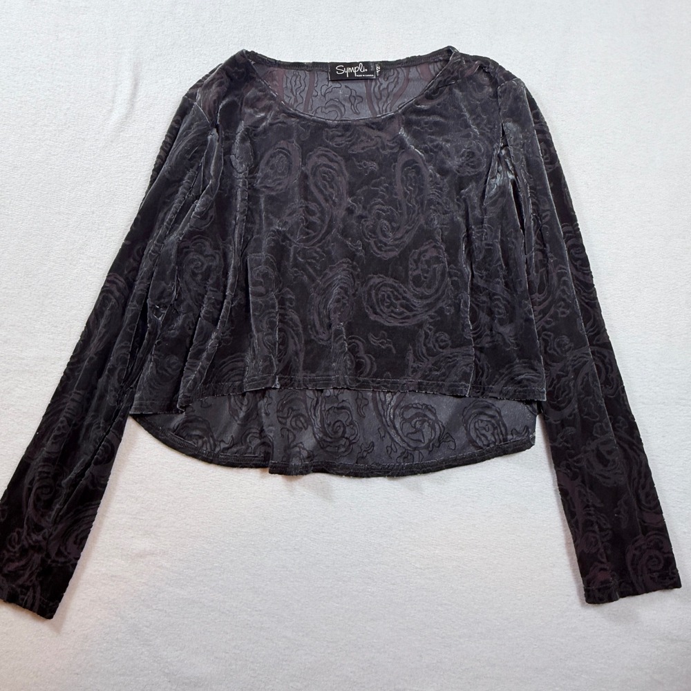 Sympli Burnout Velvet Top Womens 12 Black Paisley Crop Goth Whimsigoth Steampunk